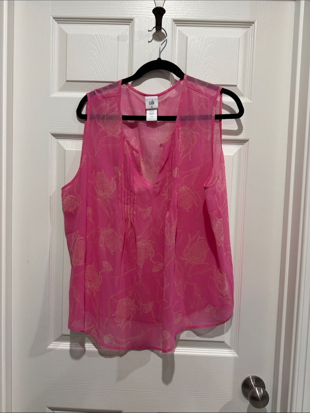 CAbi Hot Pink Floral V-Neck Sleeveless Chiffon Top